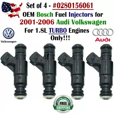 OEM Bosch X4 Fuel Injectors For 2001-2006 Volkswagen & Audi 1.8L I4 #0280156061 • $89.99