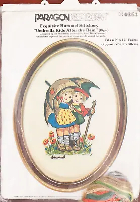 £29.99 • Buy Hummel Cross Stitch Kit Umbrella Kids After The Rain Paragon Vintage 1976