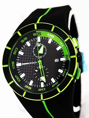 New Momo Design Md1113bk-31 Black  Carbon Fiber Sport Watch Highway Green • $164.99