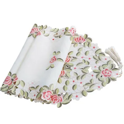 Flowers Lace Table Runner Hollow Embroidery Party Decor Dining Table Doily Cover • £10.99