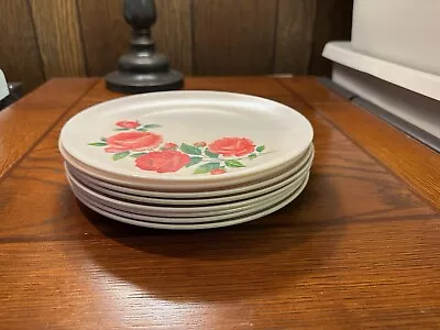 Vintage Melamine Melmac Pink Roses Dinnerware 8 White Plates 9  • $49.99