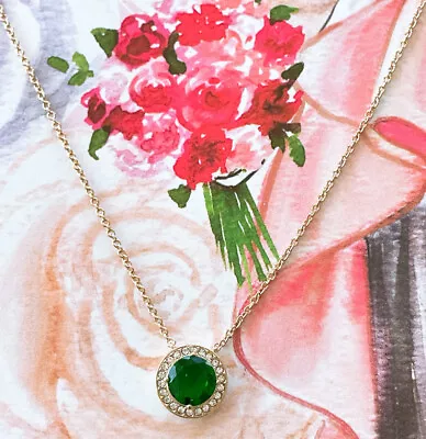 $29.99 • Buy Nadri Round Cut CZ Halo Pendant Necklace, Green, Goldtone, NWT $59