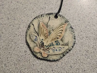 Vintage Edward C. Brinkman Original Butterflies Impression Ceramic Necklace • $8.99