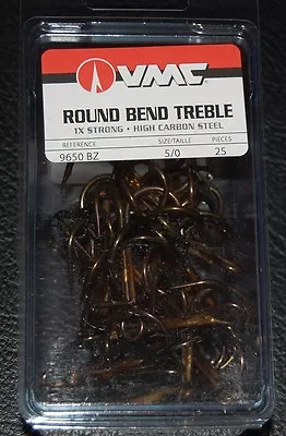 VMC 9650 Round Bend Treble Hooks Size 5/0 Pack Of 25 9650BZ-50 Bronze 1X Strong • $14.39