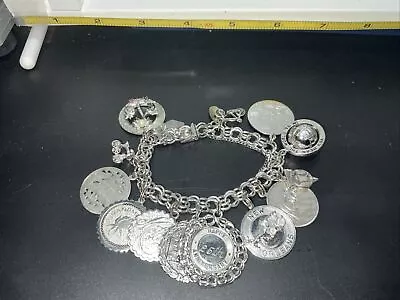 Vintage Sterling Silver 14 Vintage Travel Charm Bracelet Marked Sterling • $145