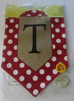 Evergreen BURLAP BOUTIQUE Monogram  T  GARDEN FLAG Double Sided NEW Initial T  • $22.98