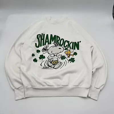VTG 70s Men's Artex Snoopy Shamrockin St Patricks Raglan White Sweatshirt Large • $74.99