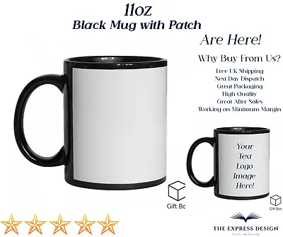 Personalised Mug 11oz Black Inner & Handle With Patch Perfect Customised Gift • £9.99