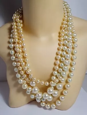 J. CREW Signed Knotted Glass Pearls Multi-Strand Long Necklace. Vintage Estate. • $18