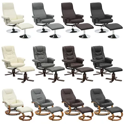 £259.95 • Buy Swivel Armchair Recliner With Foot Stool PU Leather Lounge Chair Home Office
