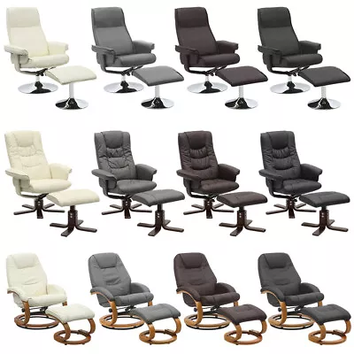 £169.95 • Buy Swivel Armchair Recliner With Foot Stool PU Leather Lounge Chair Home Office
