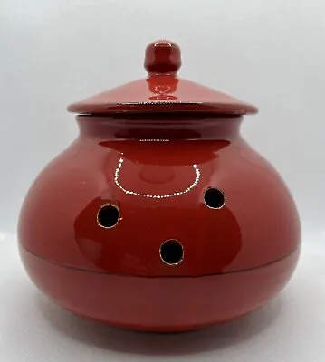 Mamma Ro Vibrant Red Italian Pottery Earthenware Lidded Garlic Keeper Jar Signed • $32