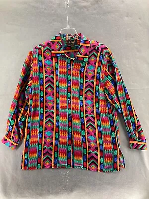 Vintage Corey B. Womens Size 12 Button Up 100% Silk Long Sleeve Shirt Crazy • $49.99