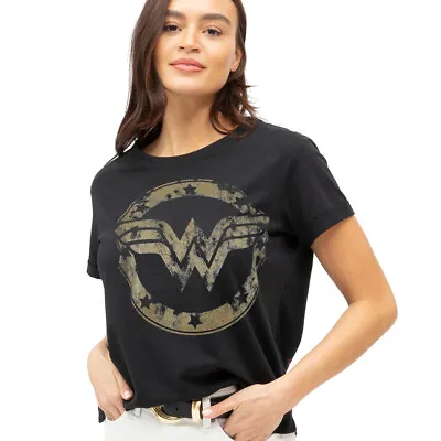 Wonder Woman Ladies T-shirt Metallic Logo Black S-XXL Official DC Comics • £13.99