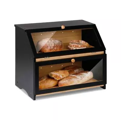 Black Bread Box For Kitchen Countertop Large Bread Storage Container Homemade • $31.47