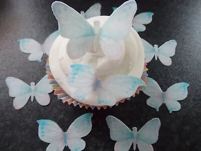 16 PRECUT Edible Baby Blue Butterflies Wafer/rice Paper Cake/cupcake Toppers • £2.85