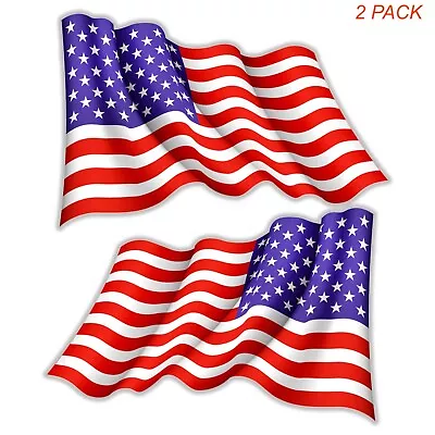 2 Pack American Wavy Flag Reverse Sticker USA Vinyl Decal Bumper Truck Window • $4.99