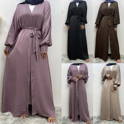 Abaya Women Muslim Long Robes Dubai Open Cardigan Islamic Ramadan Gown Kimono • £31.75