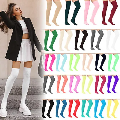 Ladies Over The Knee Socks Long Boot Plain Colours Thigh High Stockings One Size • £3.99