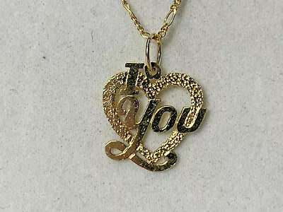 14K Yellow Gold I Love You Heart Necklace & Pendant 2.93g Jewelry 18  Figaro  • $219.95