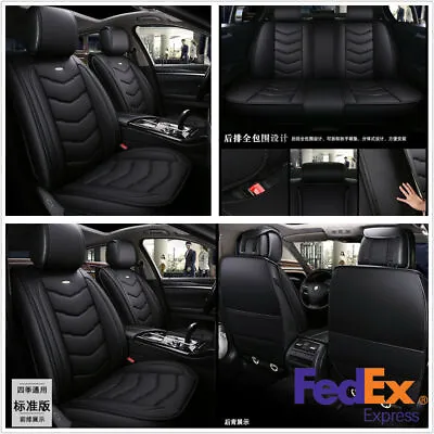 Black PU Leather Auto Car 5-Seat Covers Front+Rear Full Set All Seasons US Stock • $92.89