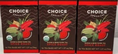 $9.99 • Buy Choice Organics Spice Roast Bloom & Brew Puerh 16 Tea Bags 3 Boxes Best By 8/25