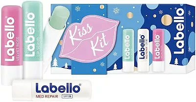 Labello Lip Balm Kiss 3 X 5.5 Ml Gift Set With Labello ScrubRepair Velvet Rose • £11.99