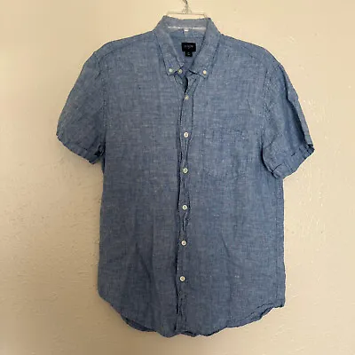 J Crew Shirt Mens M Blue Linen Short Sleeve Button Down • $20.96