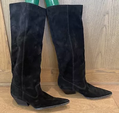 Michael Kors Collection Suede Knee High Western Cowboy Boots Black 7.5 M • $50