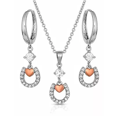 Montana Silversmiths Hoofprints On My Heart Horseshoe Jewelry Set NEW Retail $95 • $49