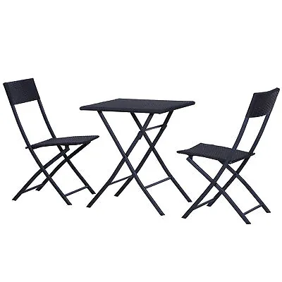 Outsunny 3PC Bistro Set Rattan Furniture Outdoor Garden Folding Chair Table • £68.99