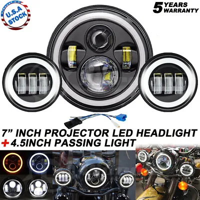 7  LED Halo Ring Headlight + 4.5  Passing Light For Harley Touring Electra Glide • $59.69