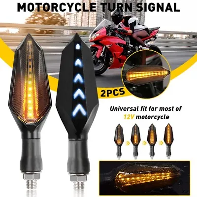 Pair LED Turn Signals Sequential Flowing Amber/Blue Lights For 12V Motorcycles • £11.99