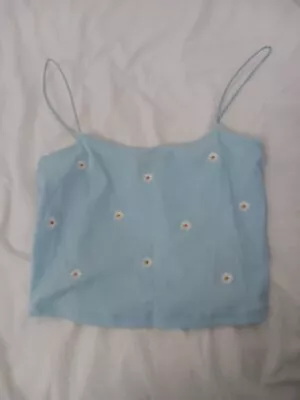 Primark Blue Ribbed Daisy Crop Top • £5