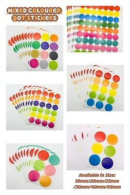 10 Sheets Mix Coloured Dot Stickers Round Sticky Dots Adhesive Circles Labels • £3.19