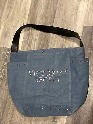 Victoria's Secret Denim Jean Large Shoulder Tote Bag Weekender Getaway Travel • $14.95