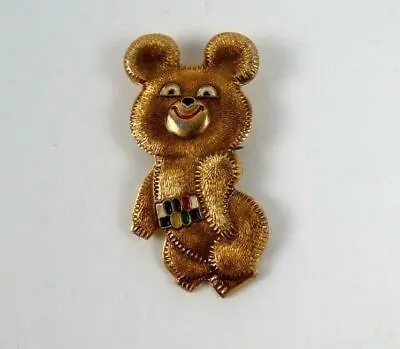 Vintage MOCKBA Gold Color Misha Bear Mascot Olympics Olympic Games Pin Pinback • $5.98