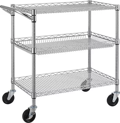 3 Tier Heavy Duty Commercial Grade Utility Cart Wire Rolling Cart With Handle • $69.99