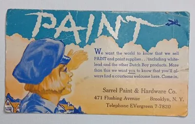 Sarrel Paint Hardware Ink Blotter Ad Card Brooklyn New York Airplane Vtg • $3