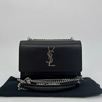 Saint Laurent YSL Sunset Wallet On Chain Bag In Black With Silver Hardware • £1050