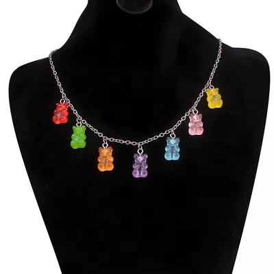 7 Colors Rainbow Pride Cute Jelly Bear Gummy Necklaces Hip Hop Resin Necklaces • £2.86