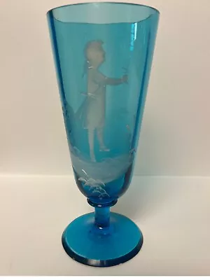 Pre War Hand Blown Mary Gregory Blue Glass Chalice Cup Goblet • $20