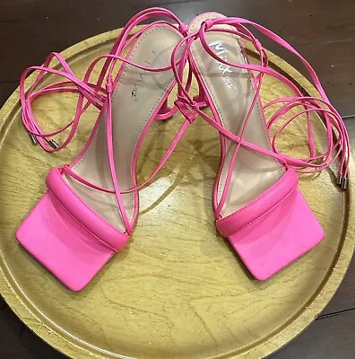 Mixx Shuz Pink Gladiator 4 Inch Heels Size 11 Strappy Lace Up Square Toe • $55