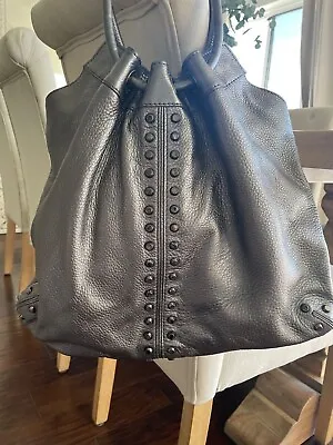 Michael Kors Astor Studded Gunmetal Leather LG Ring Tote Shoulder Bag MSRP $398 • $50