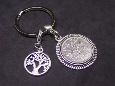 £6.95 • Buy 1963 60th Birthday Gift Lucky Sixpence Coin Keyring & Tree Of Life Charm N3