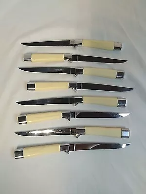 Vintage CARVEL HALL STEAK KNIVES - Ivory Handles Set Of 8 Cutlery By Briddell • $24.98