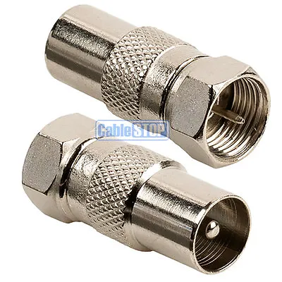 2 X MALE COAX PLUG To F TYPE MALE PLUG TV Aerial Sky Connector Adapter • £2.95