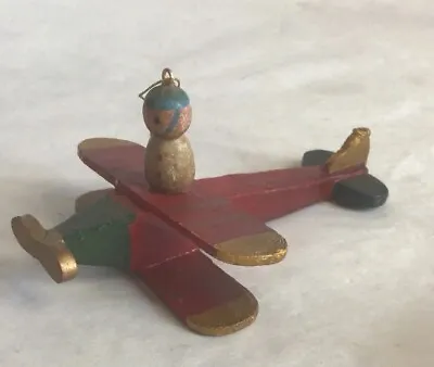 Vintage Wooden Hand Painted Air Plane Christmas Ornament • $9.80