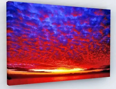 £38.83 • Buy Stunning Red Sunset Beach Colour Canvas Picture Print Chunky Frame Large 