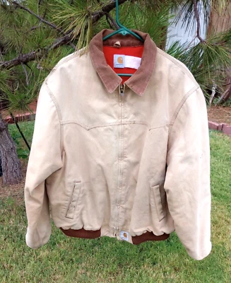 $76.97 • Buy Vintage CARHARTT Duck Canvas Bomber Work Jacket Corduroy Collar Men’s L (READ)